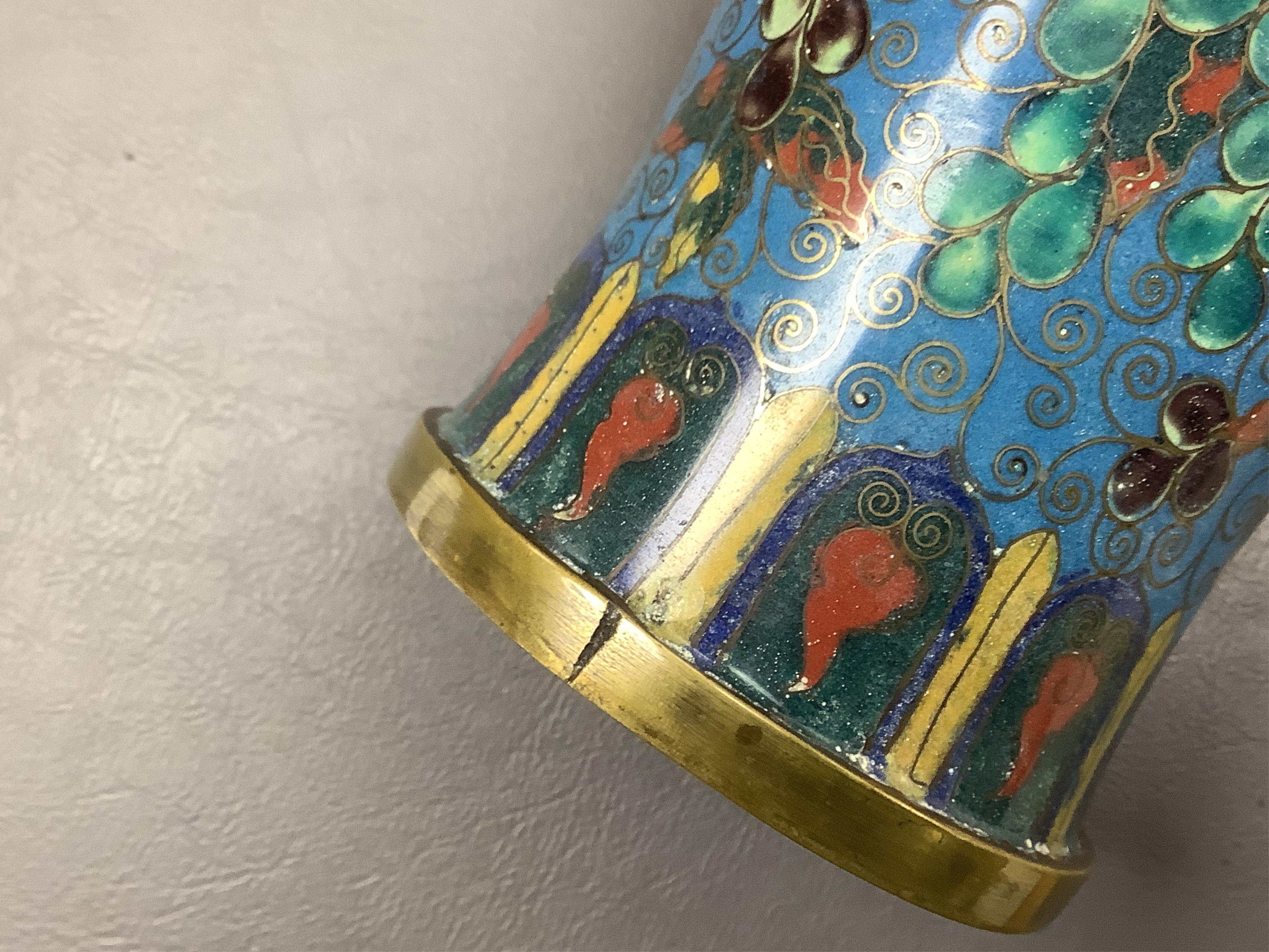 A late 19th / early 20th century Chinese cloisonné enamel 'Squirrel and vine' meiping, 27cm